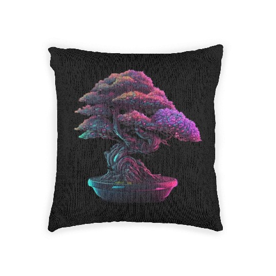 Synthwave Bonsai Tree Woven Pillows