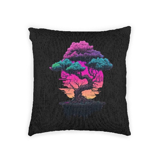 Synthwave Bonsai Tree Woven Pillows