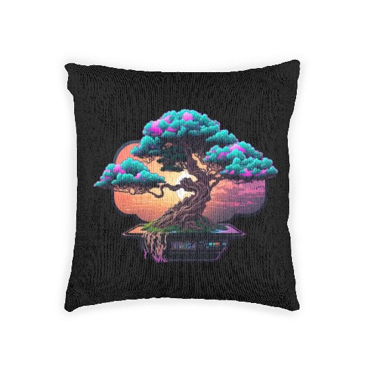 Synthwave Bonsai Tree Woven Pillows