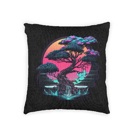 Synthwave Bonsai Tree Woven Pillows