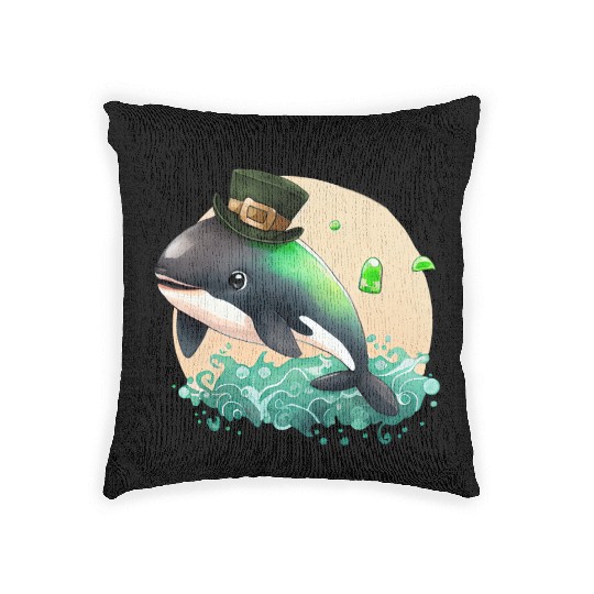 St Patrick's Day Irish Cute Orca Saint Patrick Woven Pillows