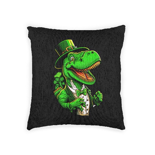 St Patricks Day T-rex Dinosaur With Top Hat Woven Pillows