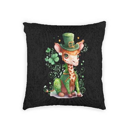 St Patrick's Day Irish Cute Giraffe Saint Patrick Woven Pillows