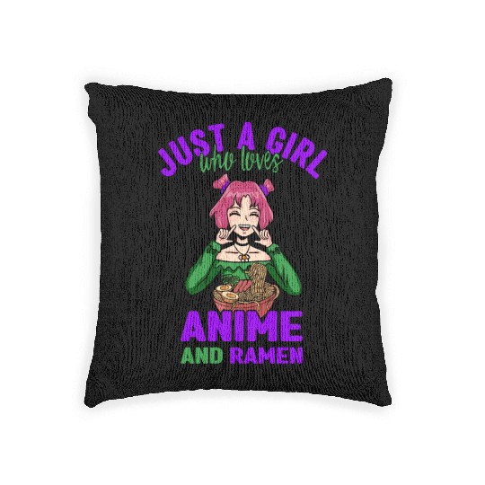 Just a girl who loves anime ramen Woven Pillows