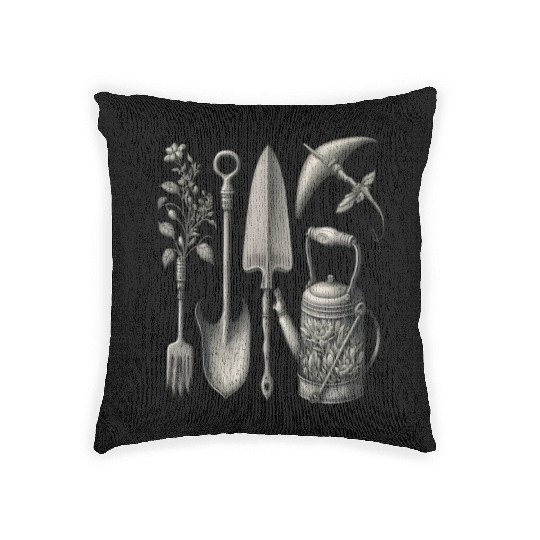 Florist Gardener Dad Grayscale Gardening Tools Woven Pillows