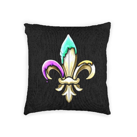 Golden fleur de lis with purple green and golden Woven Pillows