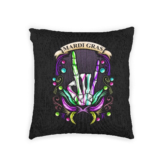 Rocking Skeleton Hand Showing Sign Of The Horns Woven Pillows