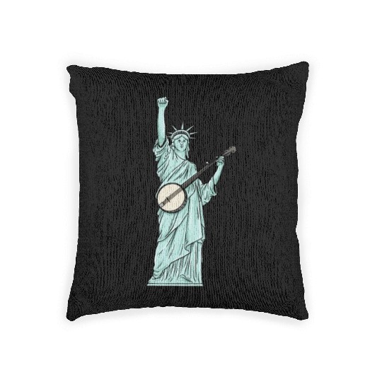 Statue Of Liberty Banjo Musician Design for Woven Pillows