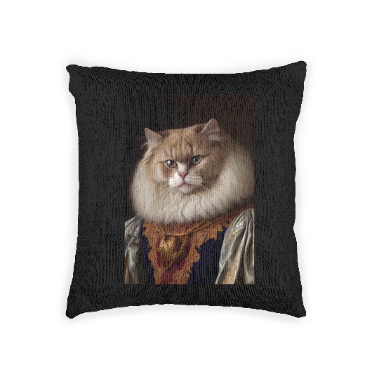 Angora Persian Cat Breed Portrait Royal Renaissanc Woven Pillows