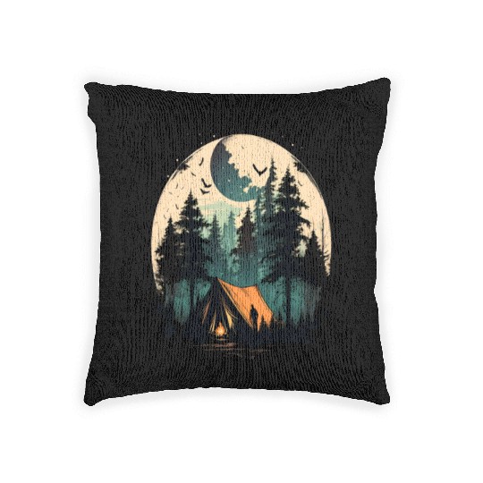 I Love Camping Cool Camping Trip Big Moon Woven Pillows