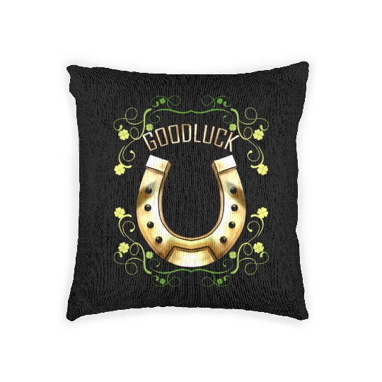 Good Luck With A Golden Horseshoe For Irish St Woven Pillows