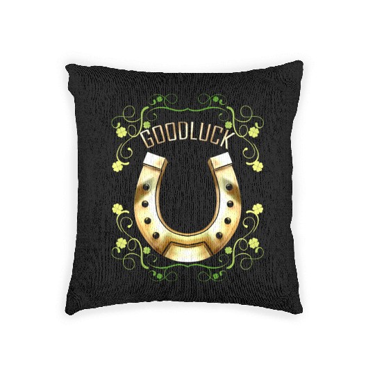 Good Luck With A Golden Horseshoe For Irish St Woven Pillows
