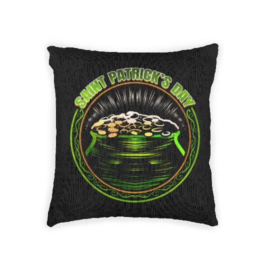 Pot Of Gold Logo For St Patricks Day Woven Pillows