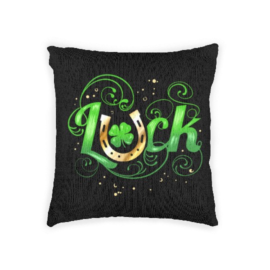Green Golden Luck Logo With Horseshoe For St Woven Pillows