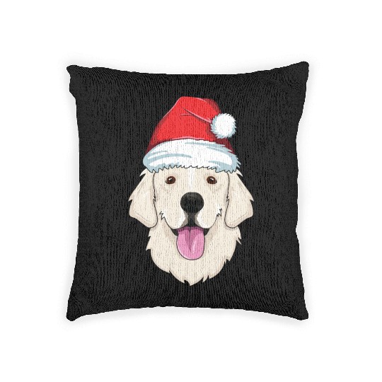 Blond Golden Retriever Santa Hat Cute Christmas Woven Pillows
