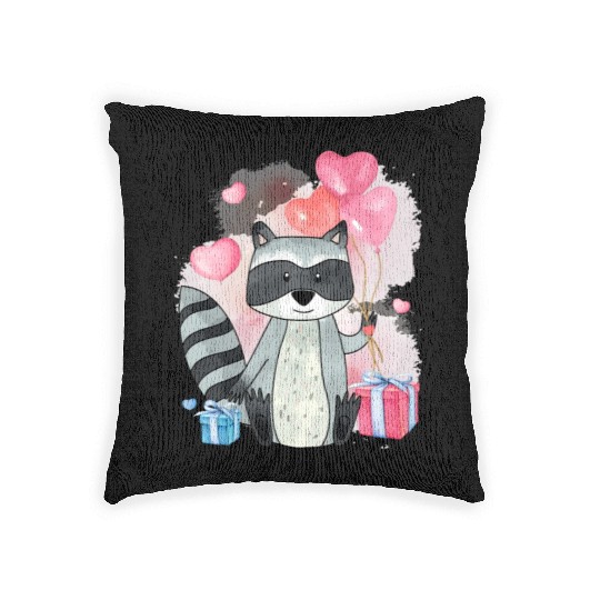 Raccoon Valentines Day Trash Panda Raccoon lover Woven Pillows