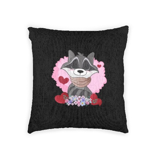 Cute Raccoon Lover Valentines Day Raccoon Hearts Woven Pillows