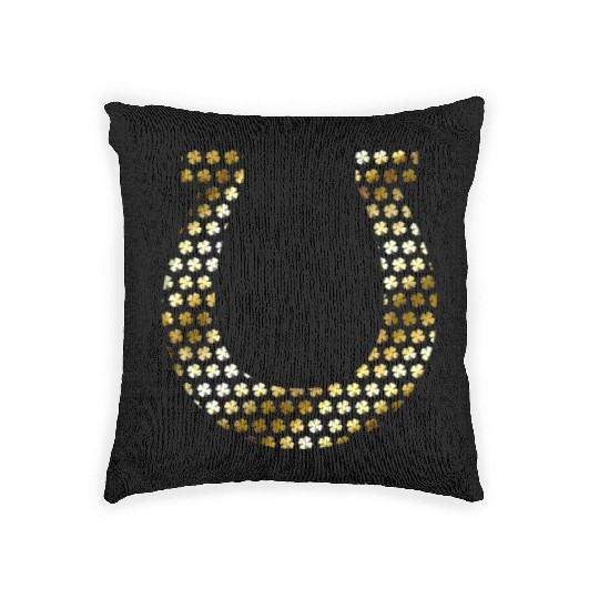 Golden Shamrocks Forming A Horseshoe On St Woven Pillows