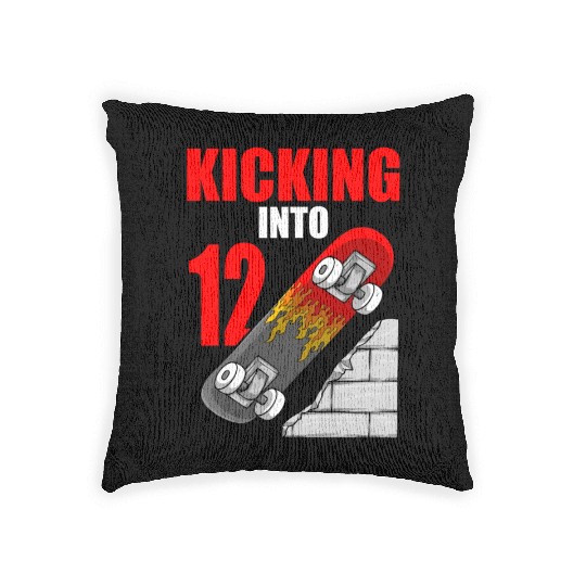 Skateboard Birthday For Boys 12th Birthday Skater Woven Pillows