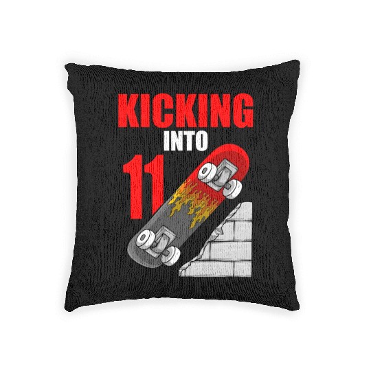 Skateboard Birthday For Boys 11th Birthday Skater Woven Pillows