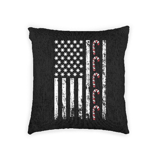 American Christmas Vintage Flag Cane Candy Xmas Woven Pillows
