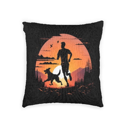Runner Dog Animal Lover Dog Dad Silhouette Woven Pillows