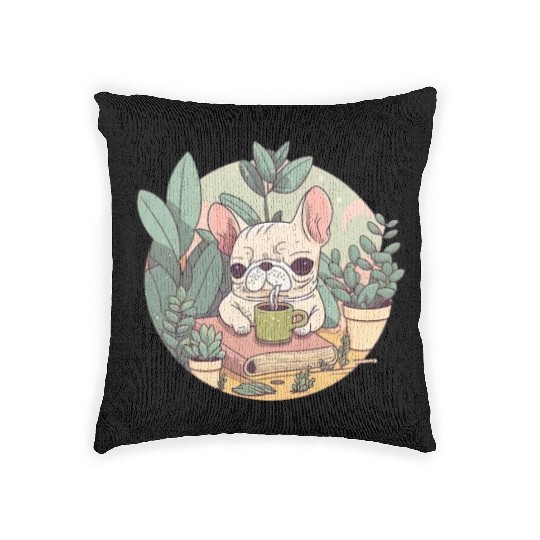 Cute Frenchie, Coffee & Books: A Perfect Pairing Woven Pillows