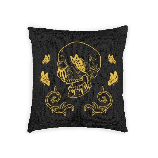 Skeleton skull butterflies Skeleton skull butterfl Woven Pillows