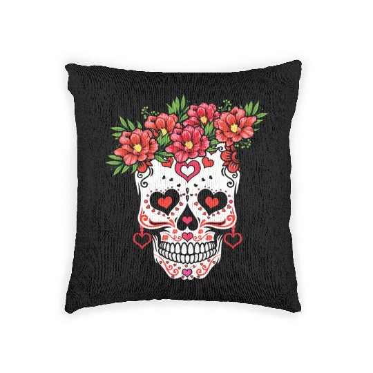 Valentines Sugar Bone Muertos Day Halloween Woven Pillows