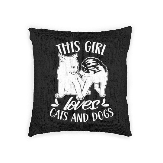 This Girl Loves Cats And Dogs Dog Cat Lover Woven Pillows