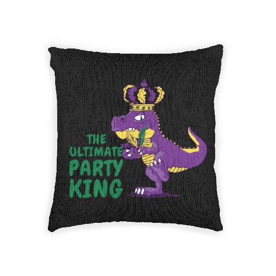 Mardi Gras Carnival T-rex Dinosaur Party King Woven Pillows