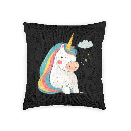 Rainbow Beauty: An Illustration of a Unicorn Pony Woven Pillows