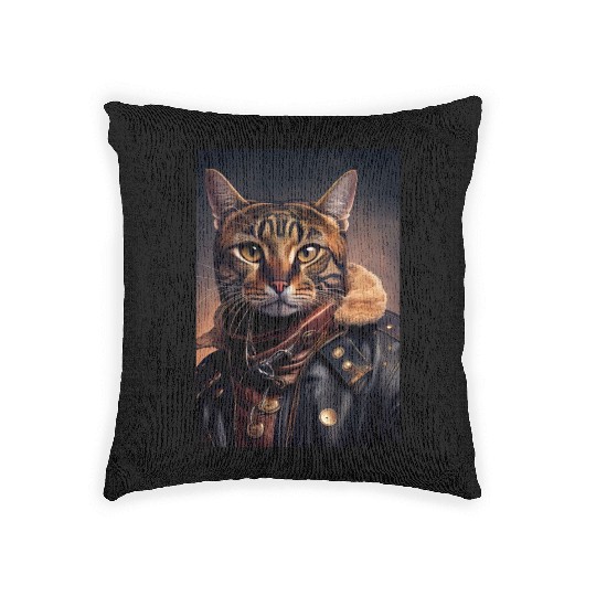 Havana Brown Cat Breed Portrait wears a leather j Woven Pillows