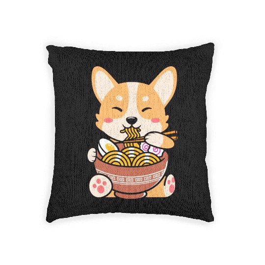 Cute Shiba Inu Noodle Bowl Design Woven Pillows