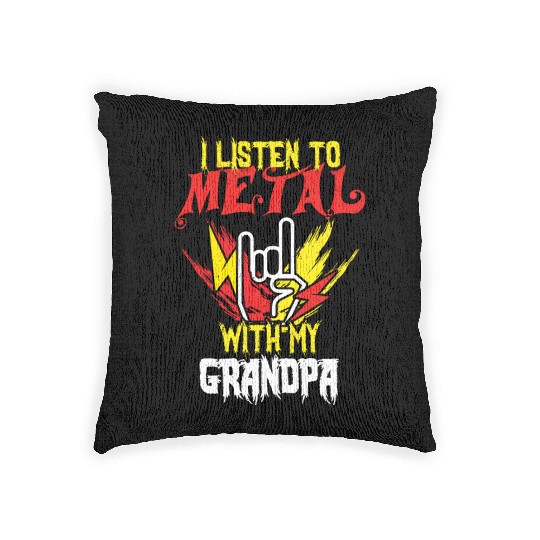Metal With Grandpa Metal Kid Music Lover Rocker Woven Pillows