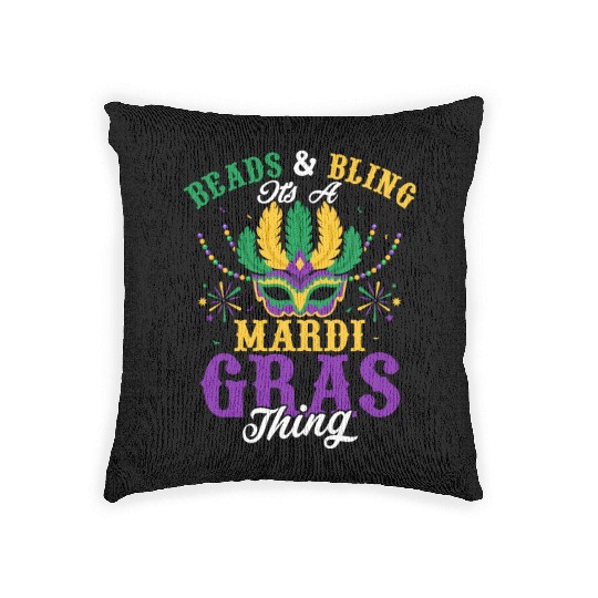 Beads & Bling It's A Mardi Gras Thing Parade Mask Woven Pillows