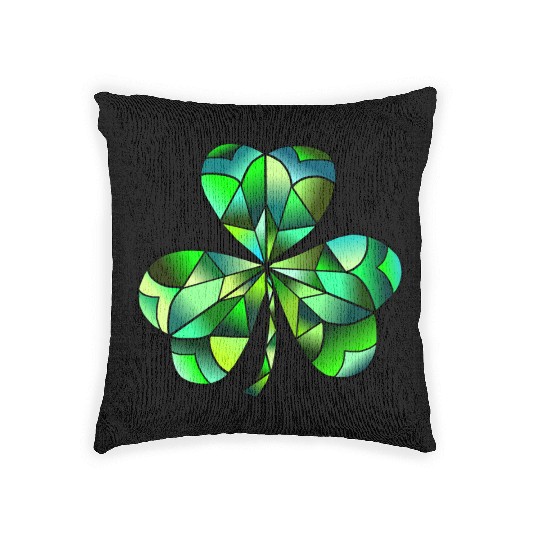Green Gradation Stained Glass Irish Clover Woven Pillows