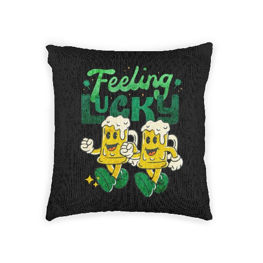 St Patrick's Day Feeling Lucky Retro Vintage Beer Woven Pillows