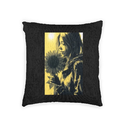 Art Painting Lover Sunflower Girl Art Painting Woven Pillows