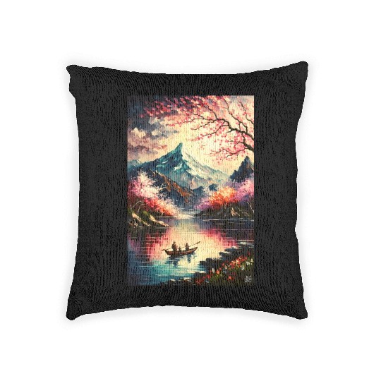 Serenity of the Cherry Blossom River Woven Pillows