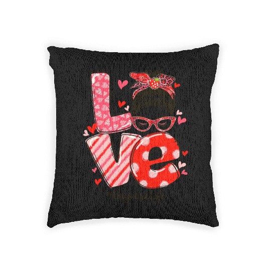 ove Messy Bun Daycare Teacher Valentines Day Woven Pillows