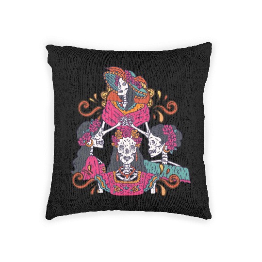 Floral Tarot Card Sugar Skull Dia De Lost Muertos Woven Pillows
