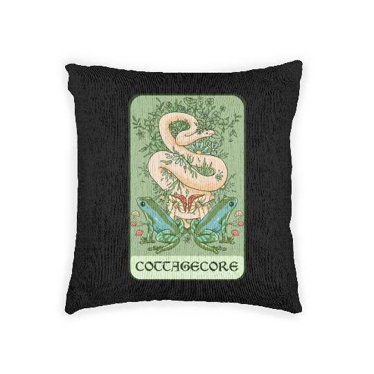 Tarot Card Goblincore Snake Cottagecore Frog Aesth Woven Pillows