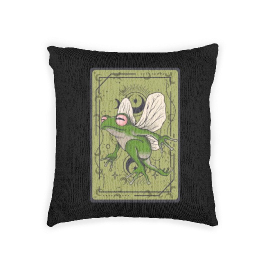 Frog Fairy Tarot Card Celestial Moon Occult Cottag Woven Pillows