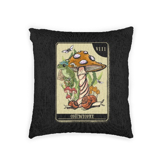 Tarot Card Mushroom Frog Boho Cottagecore Aestheti Woven Pillows