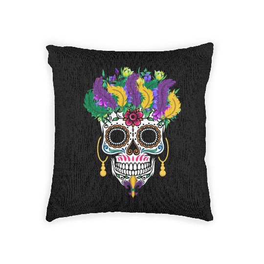 Mardi Gras Costume El Dia De Los Muertos Flower Woven Pillows