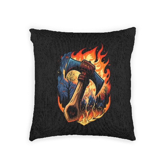 Firefighter Fire Rescue Axes in Flame Fire Woven Pillows