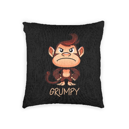 Grumpy Monkey Meme Aesthetic Bad Mood chimpanzee Woven Pillows
