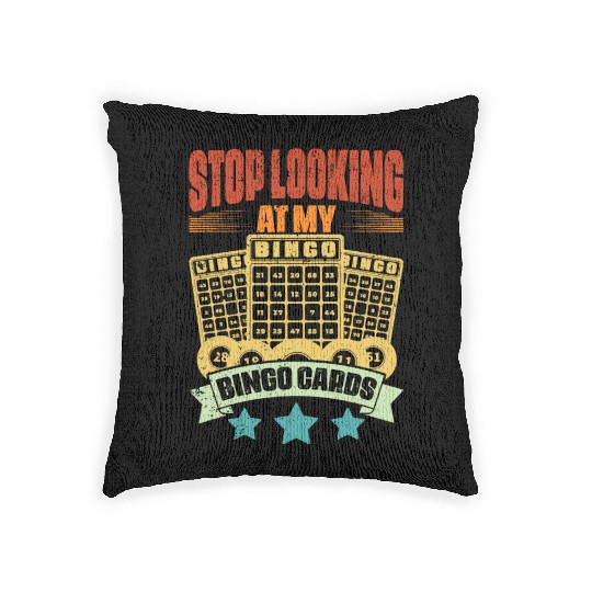 Vintage Stop Looking At My Bingo Cards Bingo Queen Woven Pillows