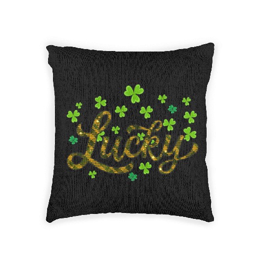 Lucky St Patricks Day, leaf clover, shamtock Woven Pillows